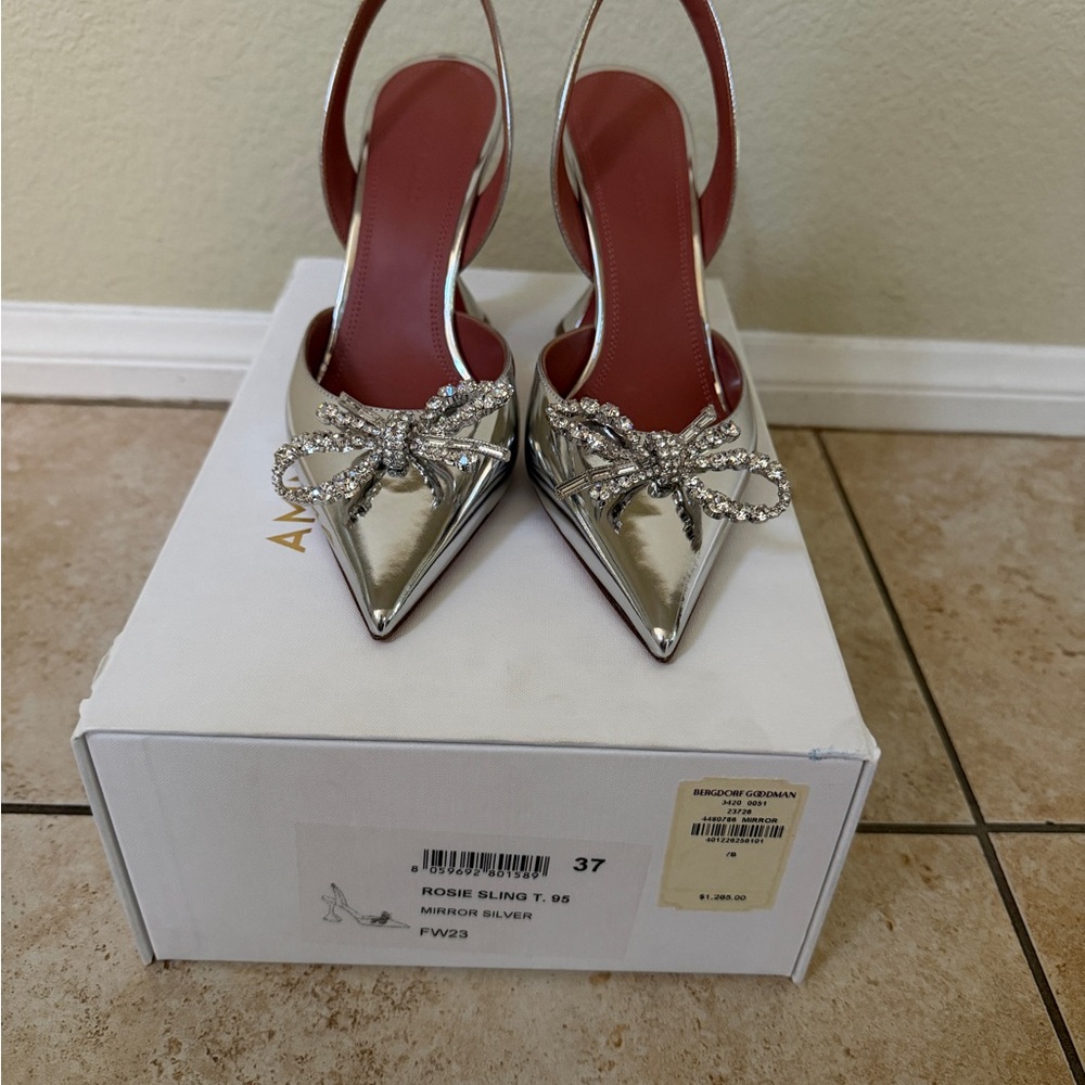New Amina Muaddi Mirror Silver Rosie Heels